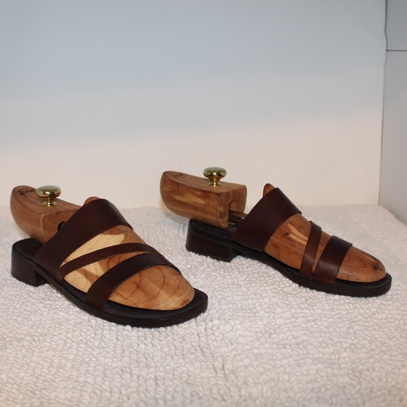 Enzo Angiolini Shoes - Enzo Angiolini Brown Leather Slide Sandals Size 8